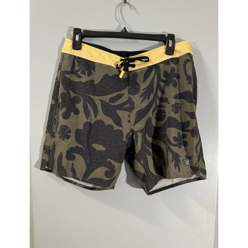 Roark The Passage boardshorts green black yellow floral 6